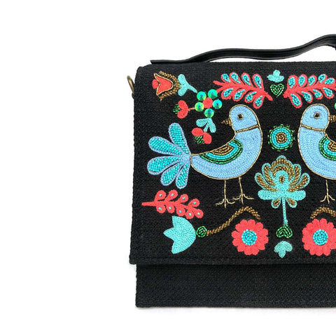 Bird Sling Bag-Black (embroidered)