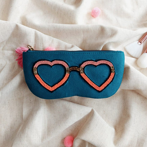Embroidered Glasses Case, Embroidered Eyeglass Cover, Embroidered Eyewear Case, "Cute and colorful specs cover - hand embroidered with beads, perfect gift"