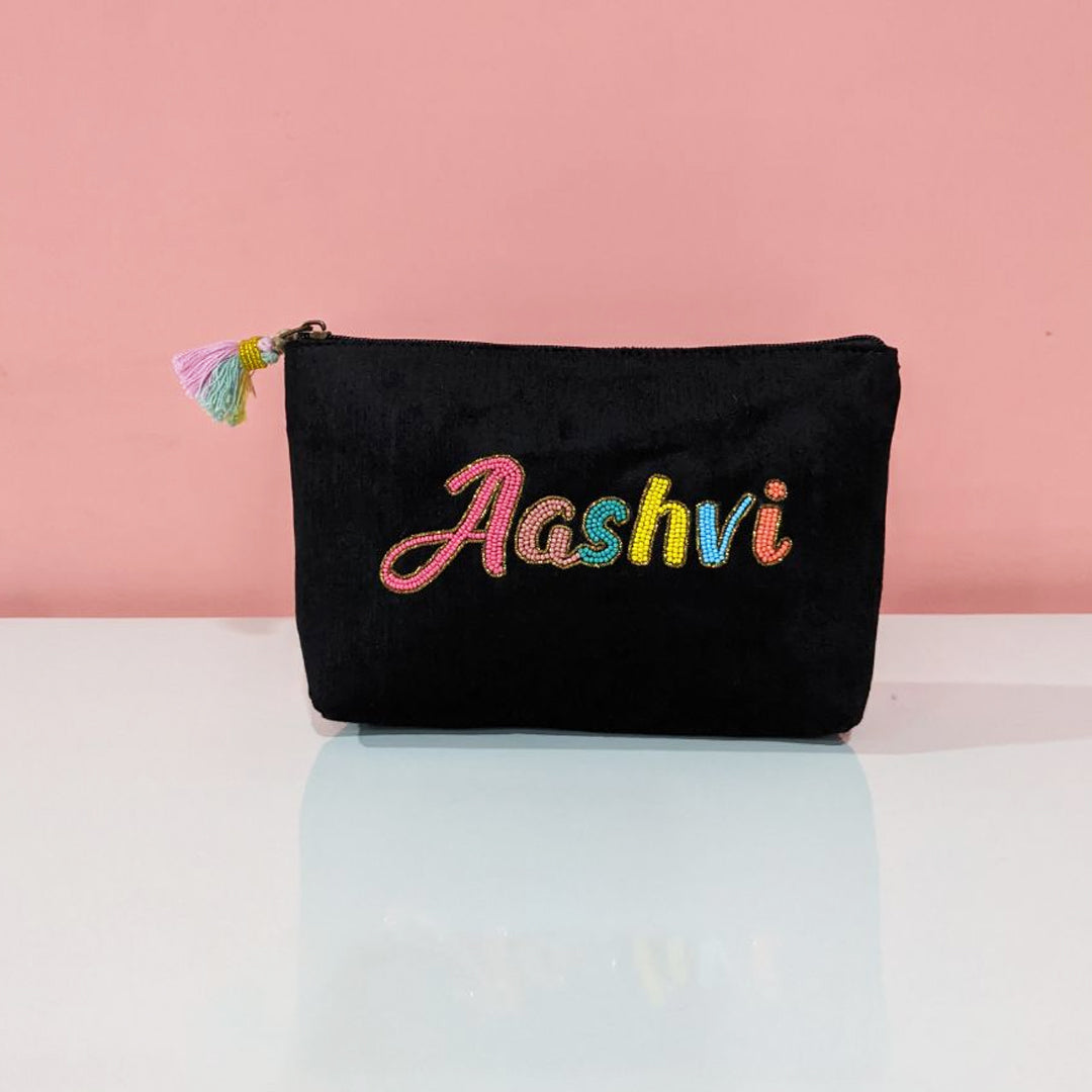 Black Velvet Namepouch Luxurious Personalization Desi Drama Queen