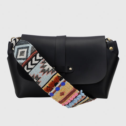 SLING BAG BLACK WITH BROWNIE EMBROIDERED STRAP