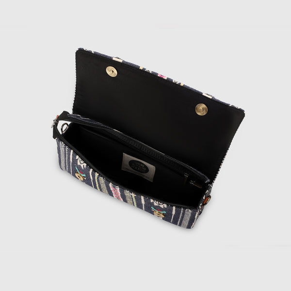 Sling Cum Clutch Bag – Grey Embroidered