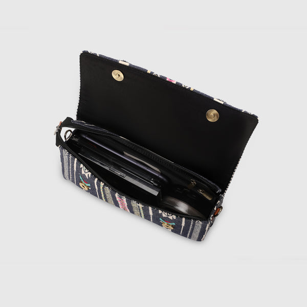 Sling Cum Clutch Bag – Grey Embroidered