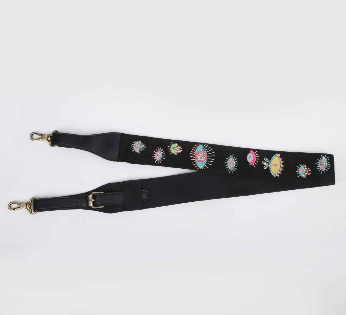 EVIL EYE STRAP SLING BAG- BLACK (WITH EMBROIDERED HANDLE)