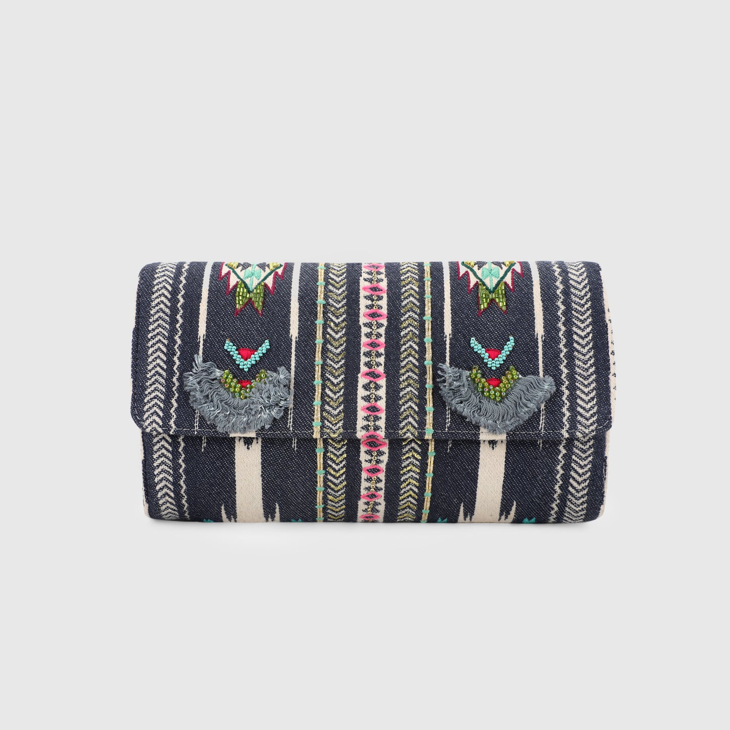 SLING CUM CLUTCH BAG- GREY (EMBROIDERED)