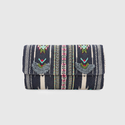 SLING CUM CLUTCH BAG- GREY (EMBROIDERED)
