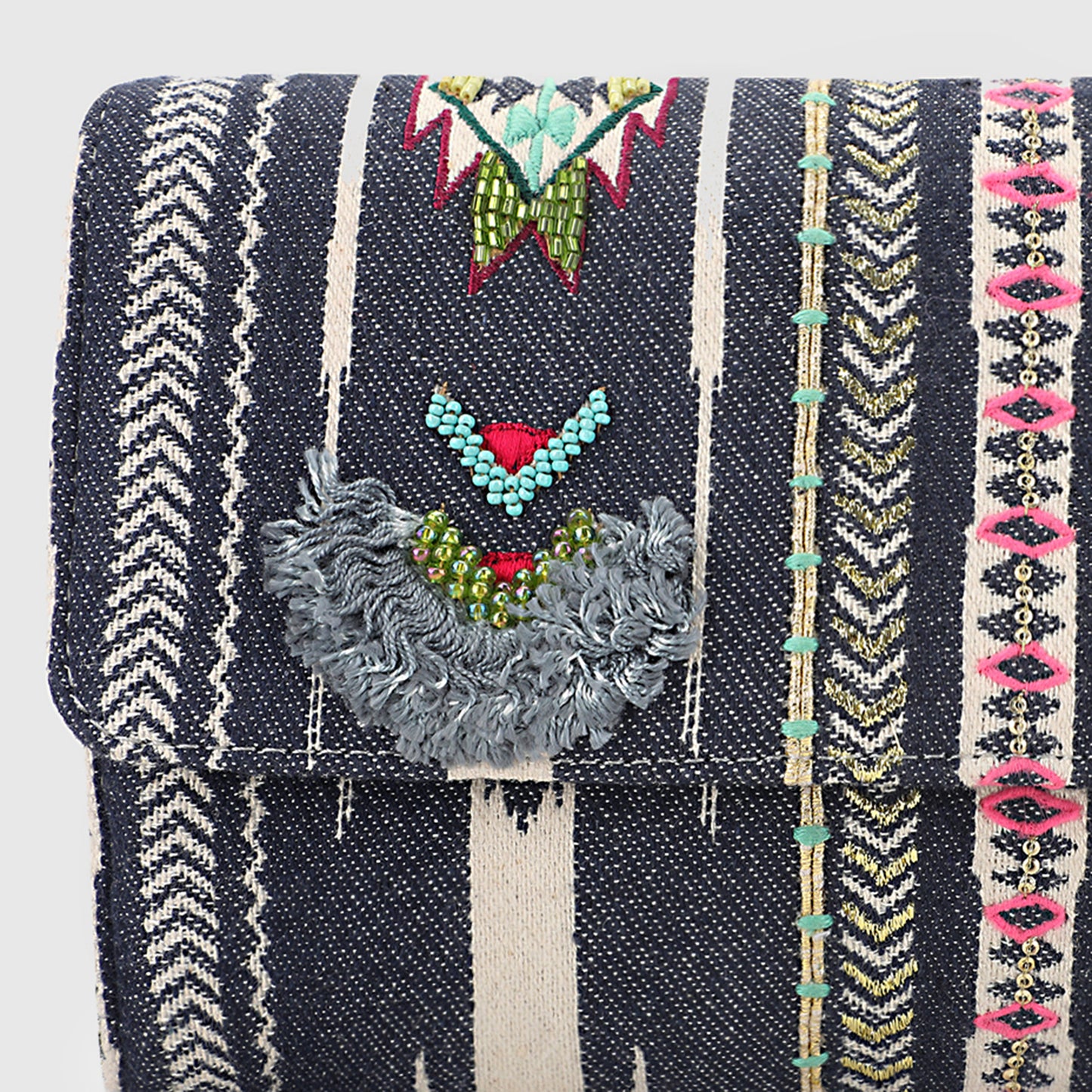 SLING CUM CLUTCH BAG- GREY (EMBROIDERED)