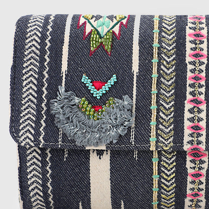 SLING CUM CLUTCH BAG- GREY (EMBROIDERED)