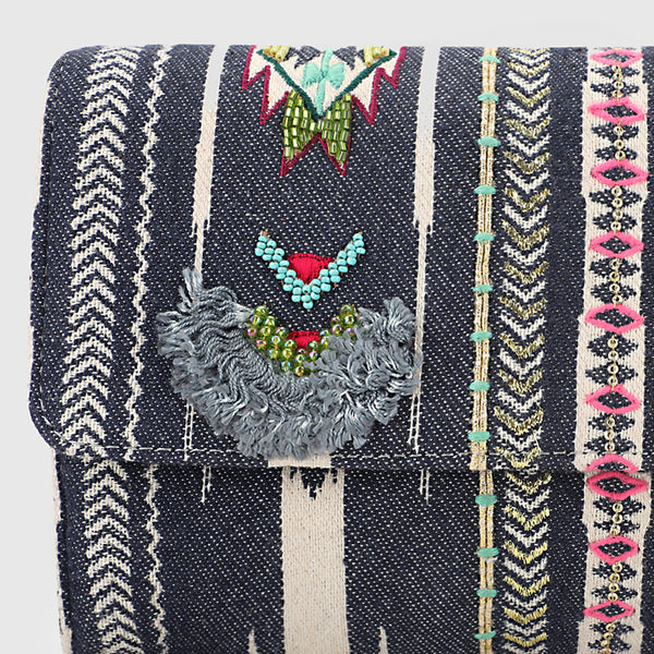 Sling Cum Clutch Bag – Grey Embroidered