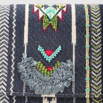 SLING CUM CLUTCH BAG- GREY (EMBROIDERED)