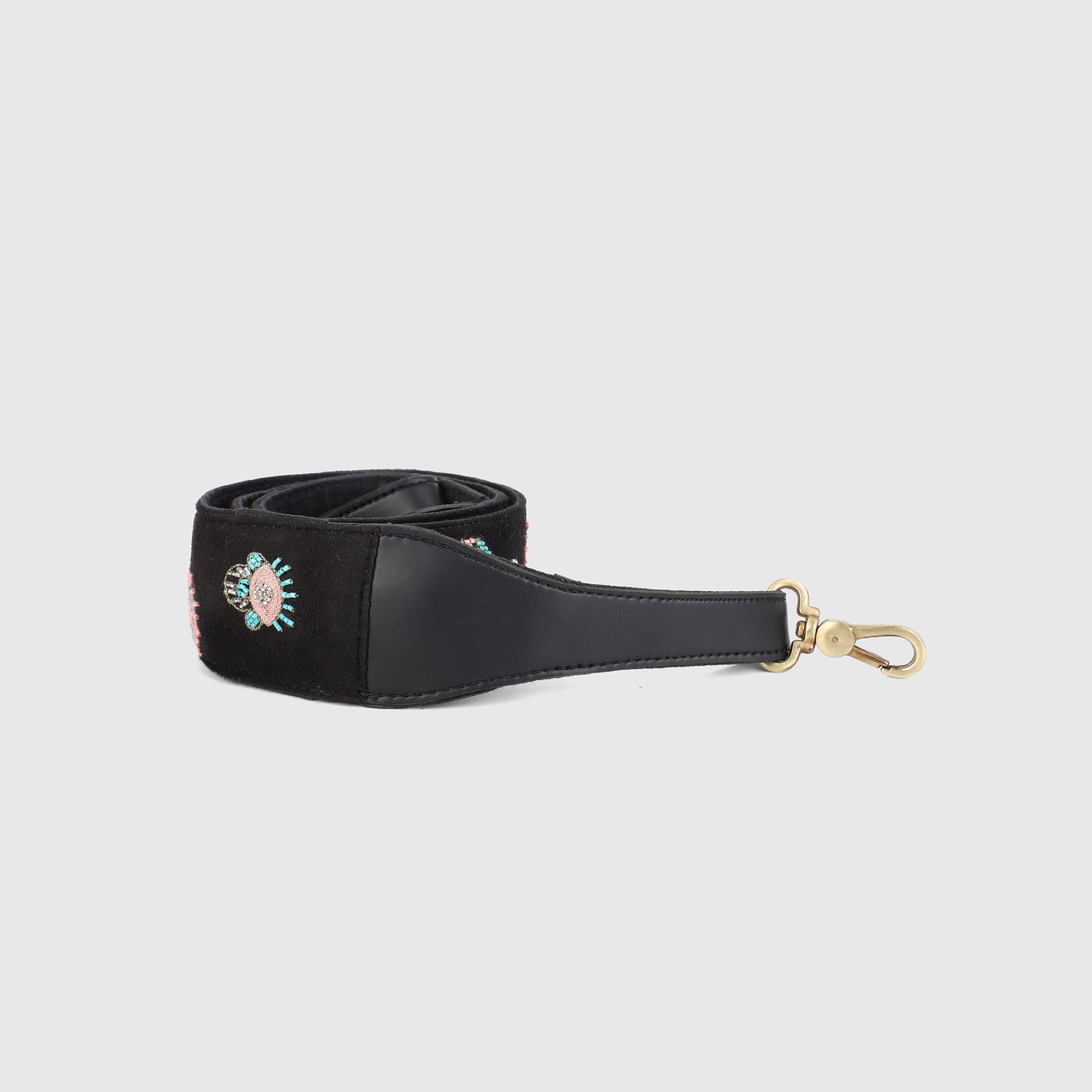 EVIL EYE STRAP SLING BAG- BLACK (WITH EMBROIDERED HANDLE)
