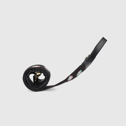 EVIL EYE STRAP SLING BAG- BLACK (WITH EMBROIDERED HANDLE)