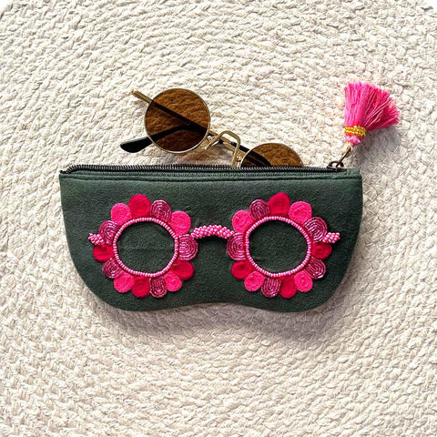 eyeglass travel case, aesthetic glasses case, quirky sunglass cover, "Handcrafted beaded sunglass cover - collectible specs pouch from India"