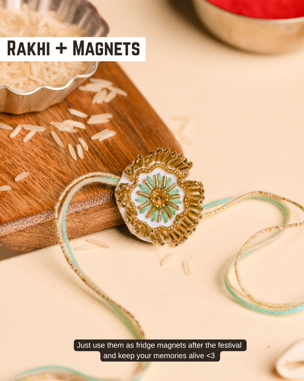 Embroidered Rakhi Magnet - Green Blossom