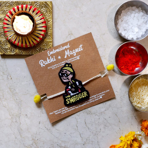 Handmade embroidered Rakhi Magnet – GRAPHIC COLLECTION - Swagger-  crafted by Desidramaqueen art by Desipun