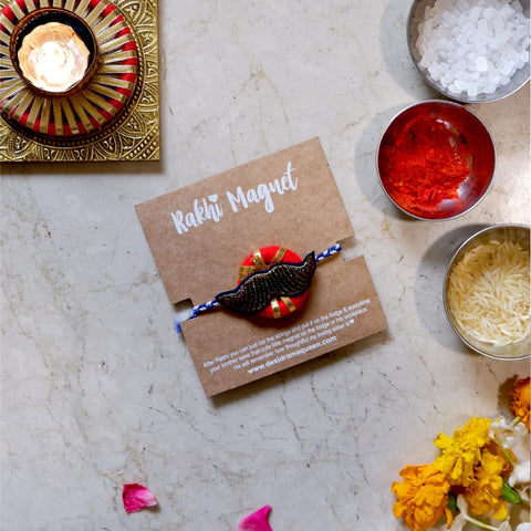 Handmade embroidered Rakhi Magnet – Rakhi Magnets- Golden Muchhi