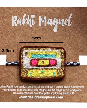Embroidered Rakhi Magnet - Yellow Cassette