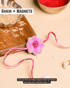 Embroidered Rakhi Magnet - Pink Bloom
