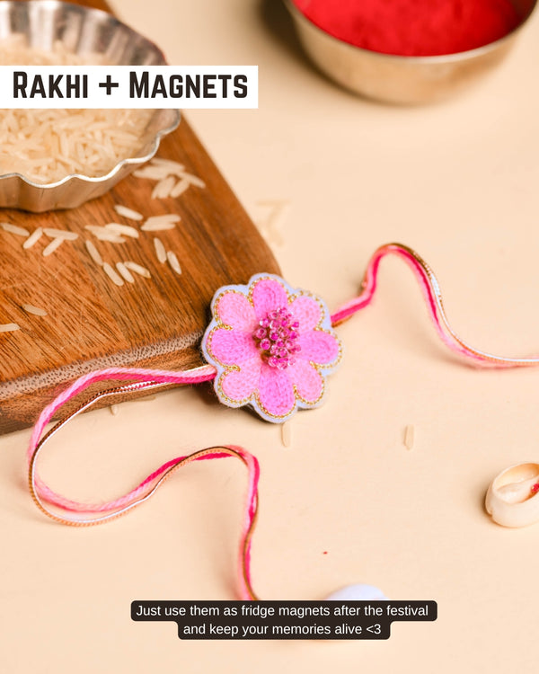 Embroidered Rakhi Magnet - Pink Bloom