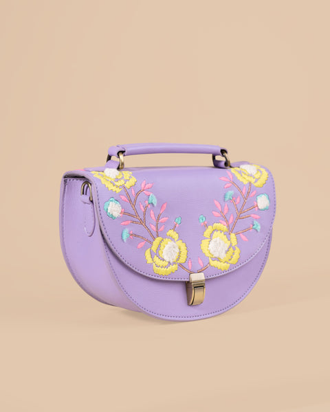 REXINE FLORAL PURPLE SLING BAG