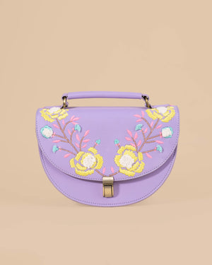 Rexine Floral Purple Sling Bag