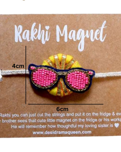 Rakhi Magnet- Yellow ring with Pink Chashma