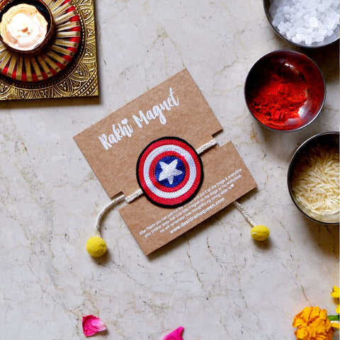 Handmade embroidered Rakhi Magnet – Embroidered Rakhi Magnet - Captain America l