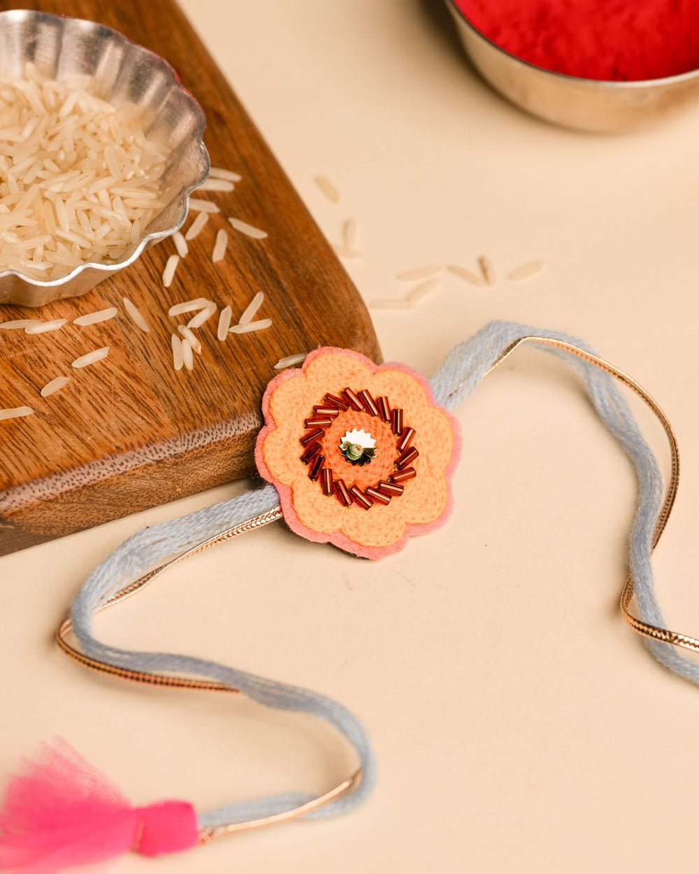Embroidered Rakhi Magnet - yellow floral