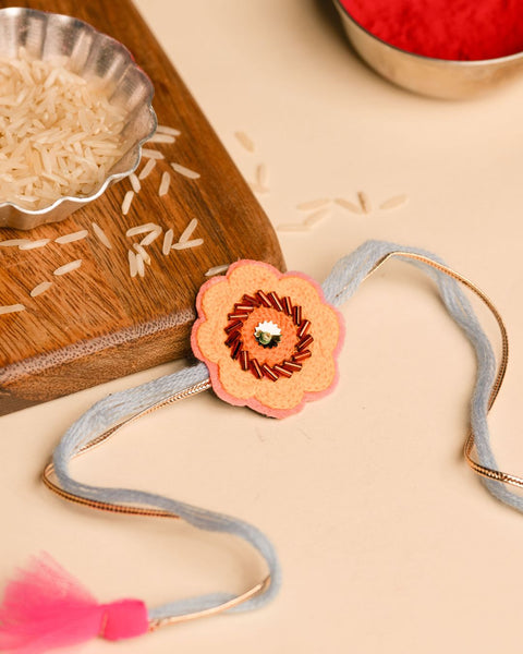 Embroidered Rakhi Magnet - yellow floral