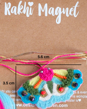 Close-up of matching Butterfly embroidered lumba rakhi on display card, featuring handcrafted details and vibrant festive embroidery.