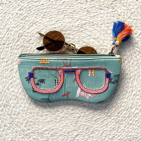 Embroidered Sunglass Cover, Embroidered Sunglass Case,"Indian hand embroidered sunglass pouch - beaded specs cover for gifts"