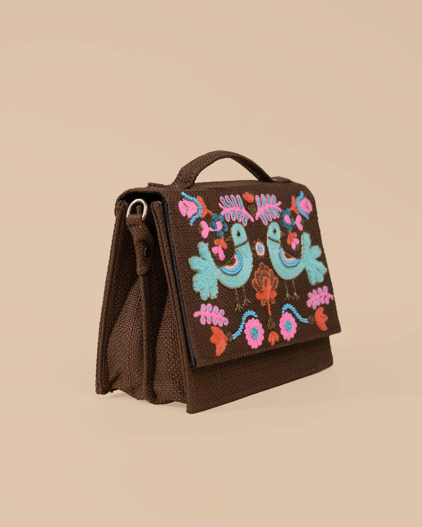 Bird Sling Bag-Brown (Embroidered)