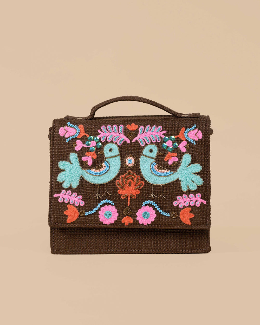 Bird Sling Bag-Brown (Embroidered)