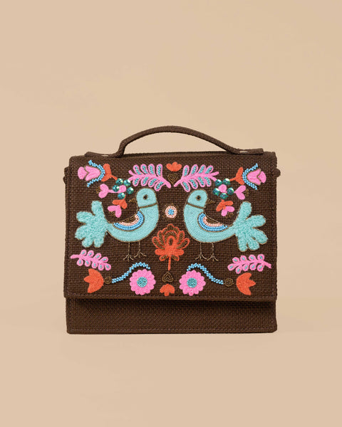 Bird Sling Bag-Brown (embroidered)