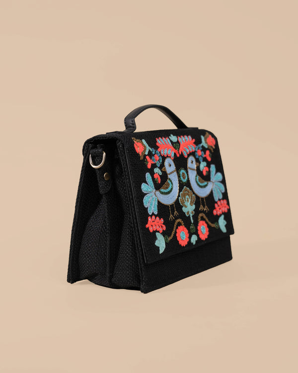 Bird Sling Bag-Black (Embroidered)