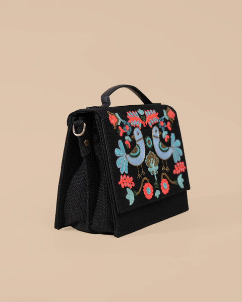 Bird Sling Bag-Black (embroidered)