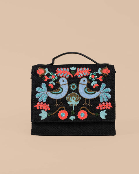 Bird Sling Bag-Black (embroidered)