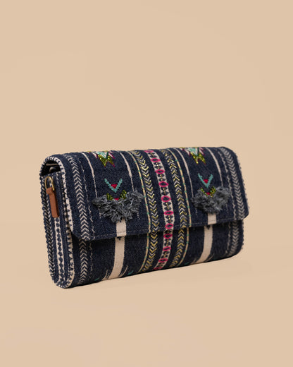 SLING CUM CLUTCH BAG- GREY (EMBROIDERED)