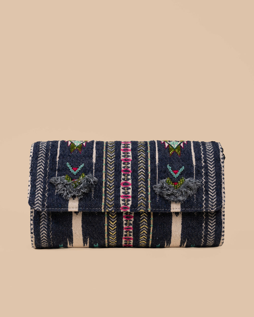 Sling Cum Clutch Bag – Grey Embroidered