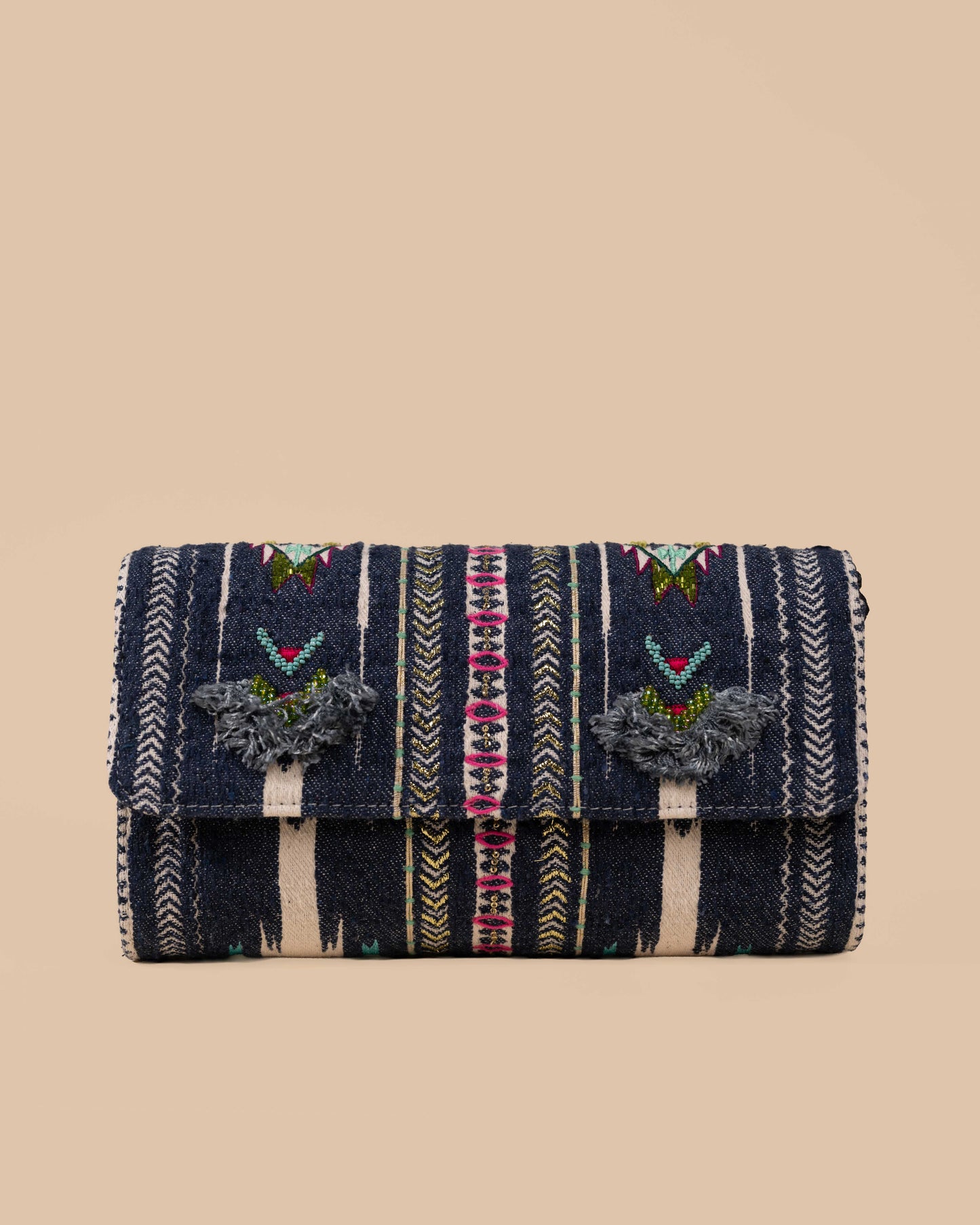 SLING CUM CLUTCH BAG- GREY (EMBROIDERED)