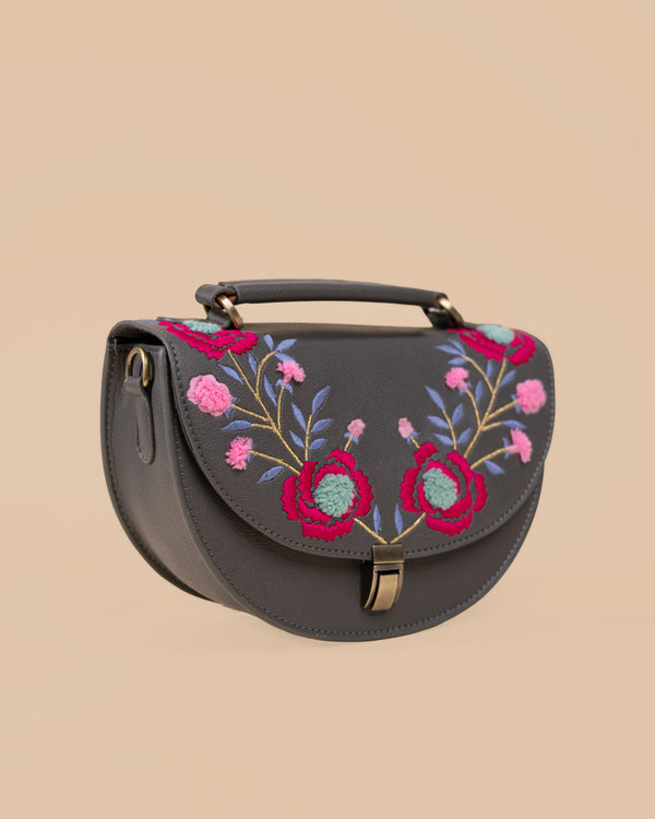 Rexine Floral Grey Sling Bag
