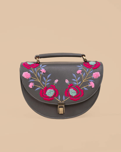 REXINE FLORAL GREY SLING BAG