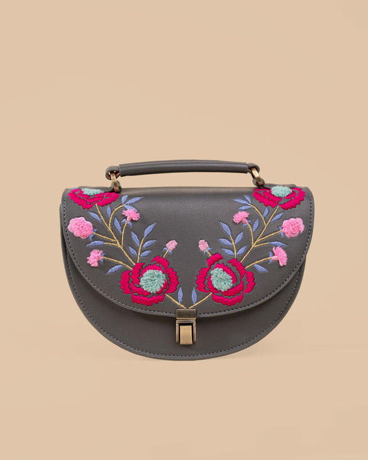 REXINE FLORAL GREY SLING BAG