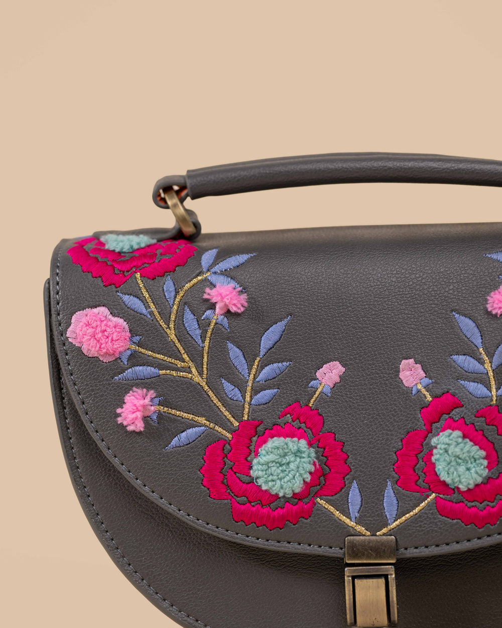 Rexine Floral Grey Sling Bag