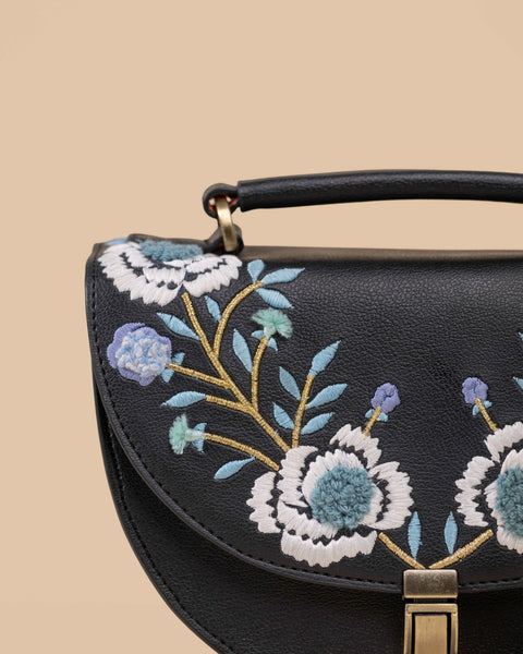 REXINE FLORAL BLACK SLING BAG