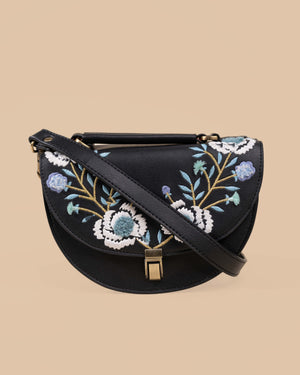 Rexine Floral Black Sling Bag