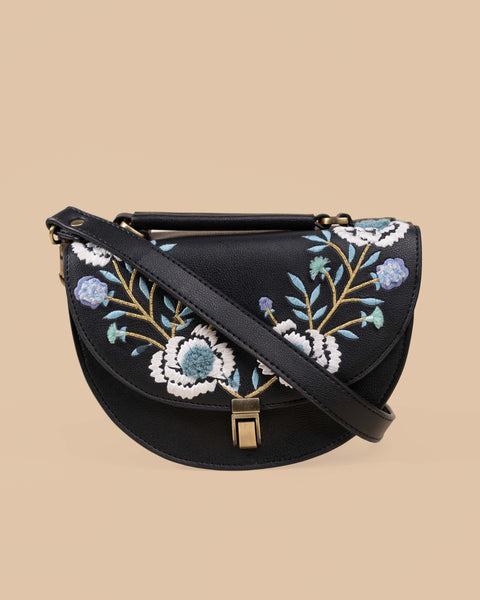 REXINE FLORAL BLACK SLING BAG