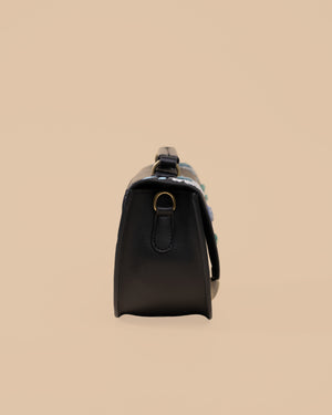 Rexine Floral Black Sling Bag