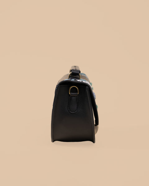 REXINE FLORAL BLACK SLING BAG