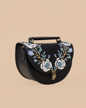 Rexine Floral Black Sling Bag