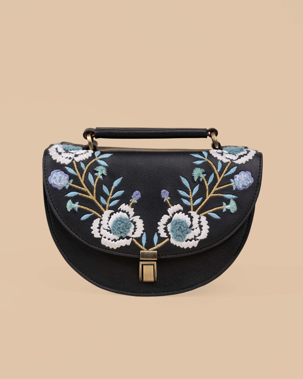 Rexine Floral Black Sling Bag